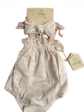 Snug Baby Girl Pink Floral One Piece With Matching Headband
